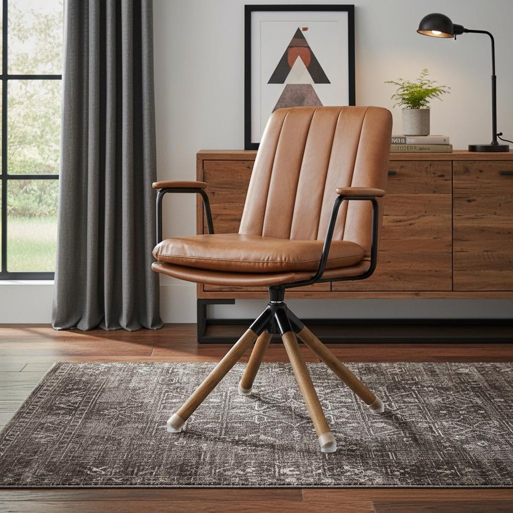 23" Brown Faux Leather Swivel Arm Chair HomeRoots