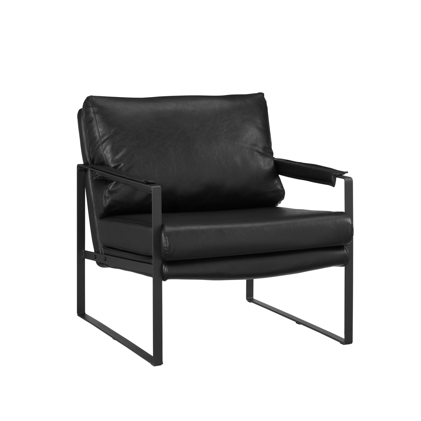 27" Black Faux Leather and Metal Arm Chair - FurniFindUSA
