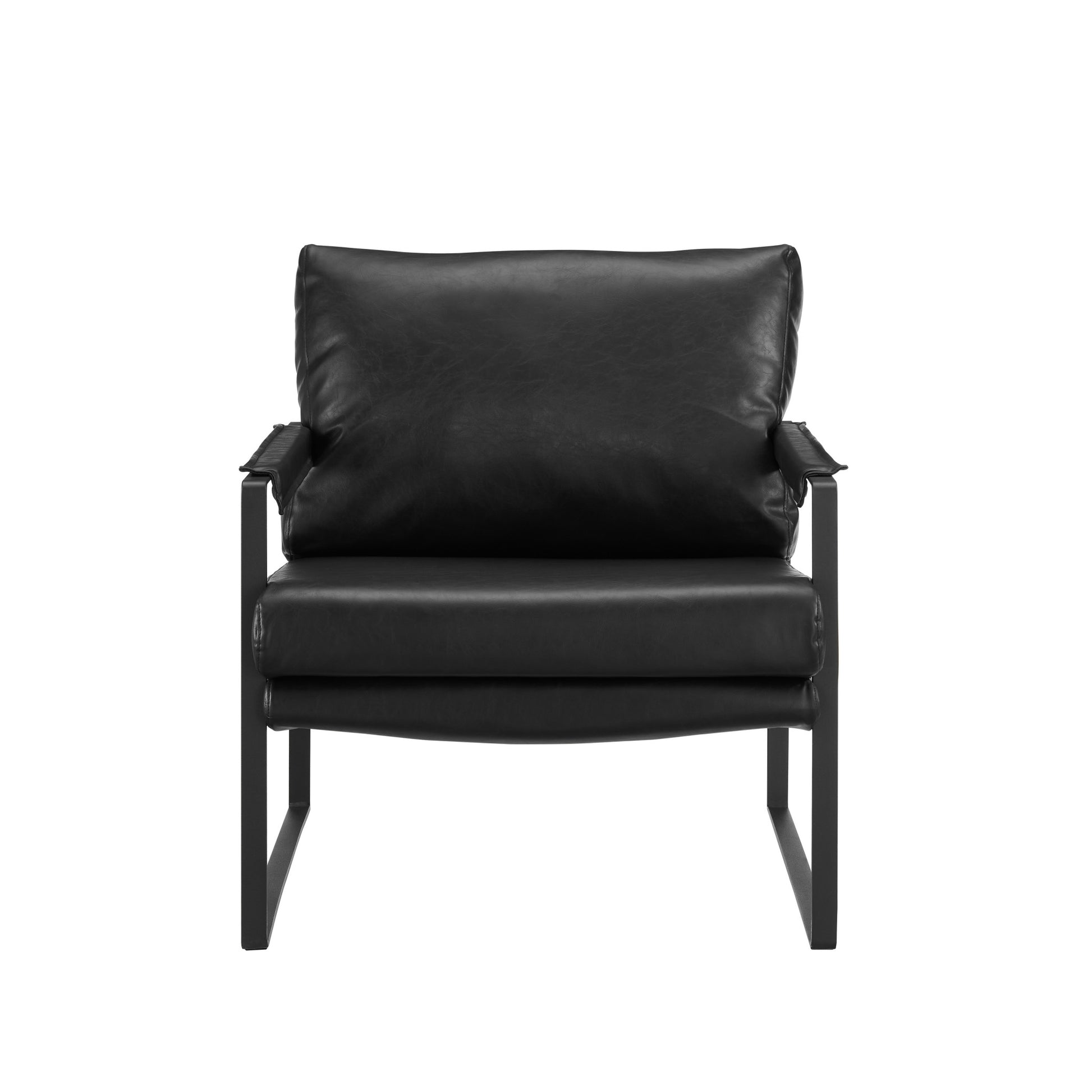 27" Black Faux Leather and Metal Arm Chair - FurniFindUSA