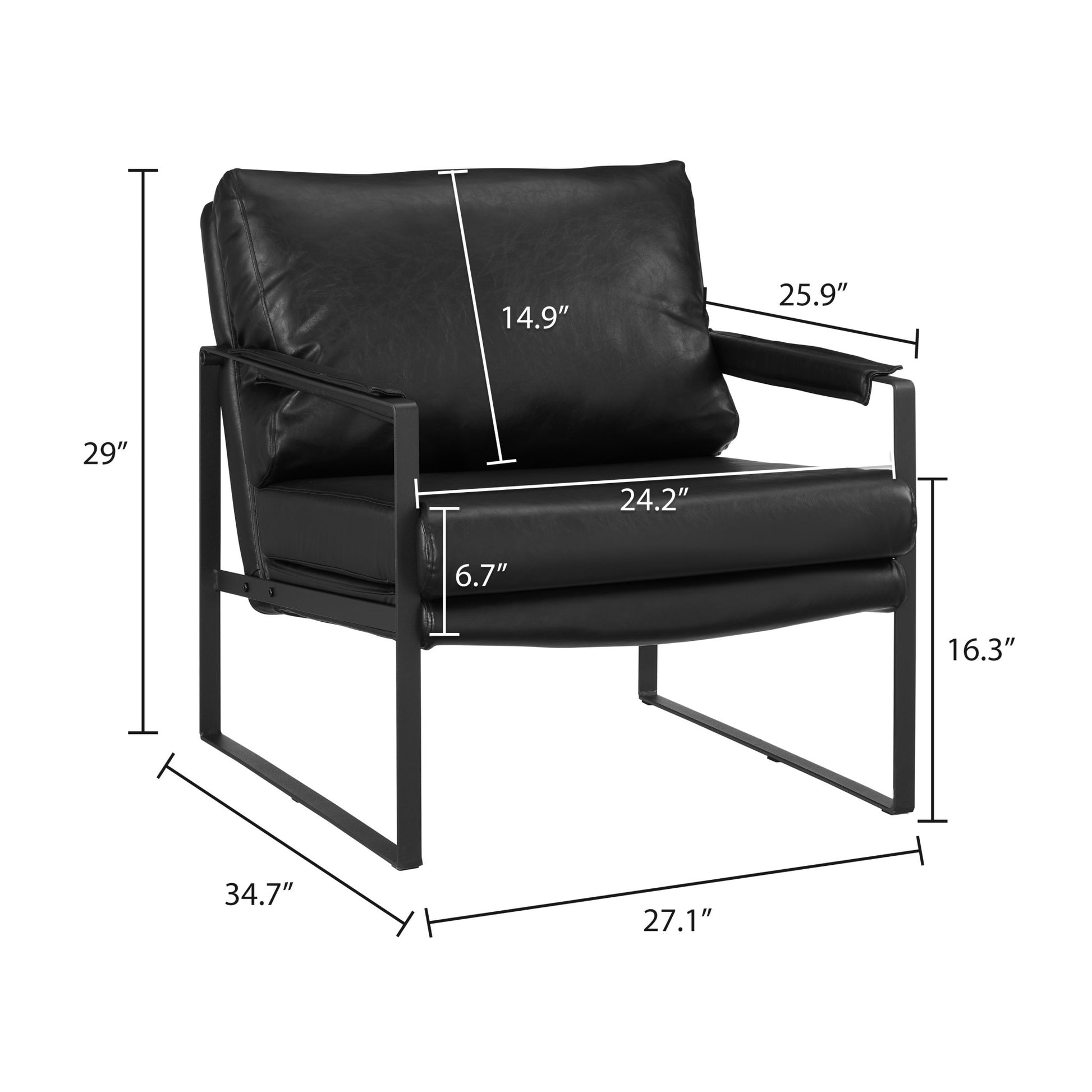 27" Black Faux Leather and Metal Arm Chair - FurniFindUSA