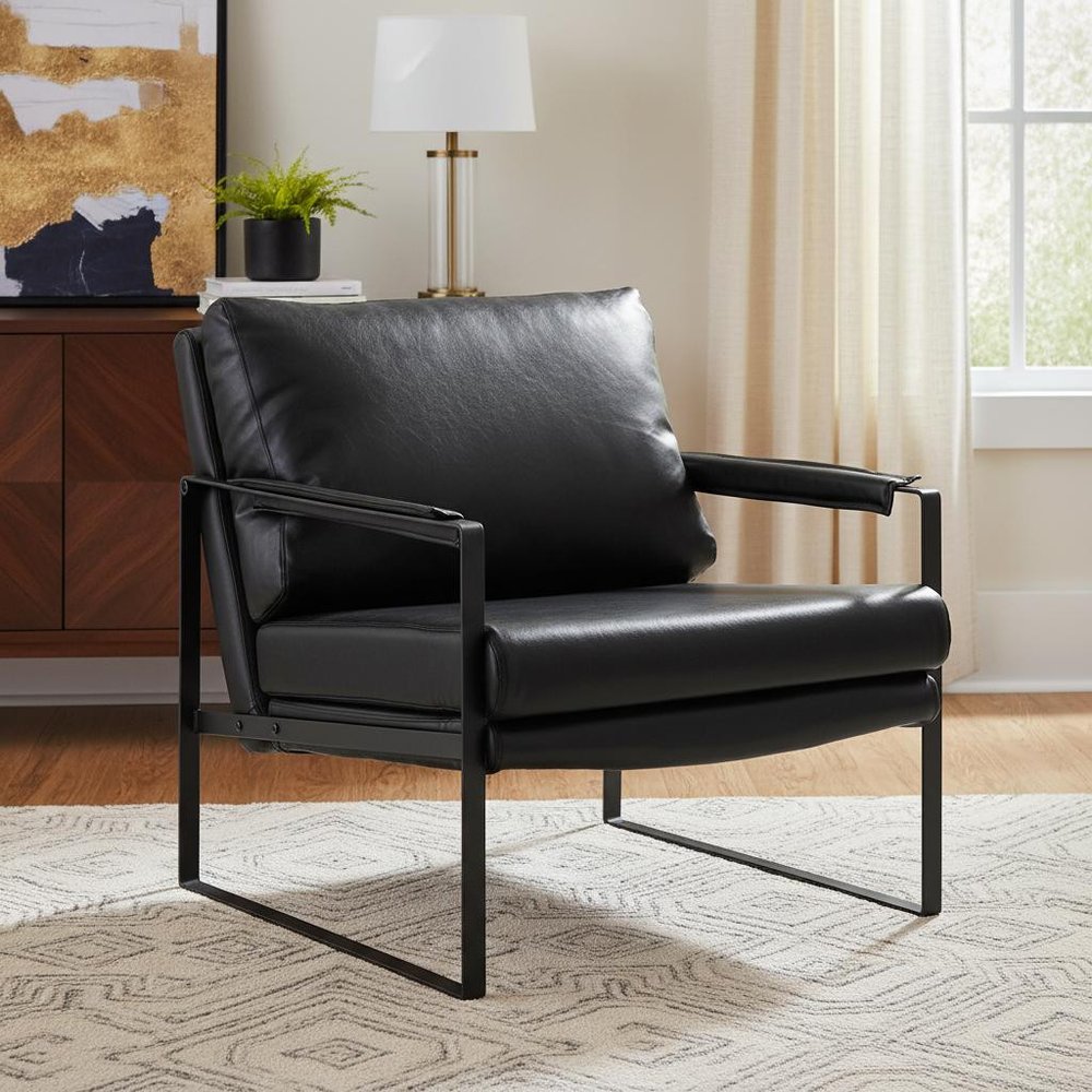 27" Black Faux Leather Arm Chair HomeRoots