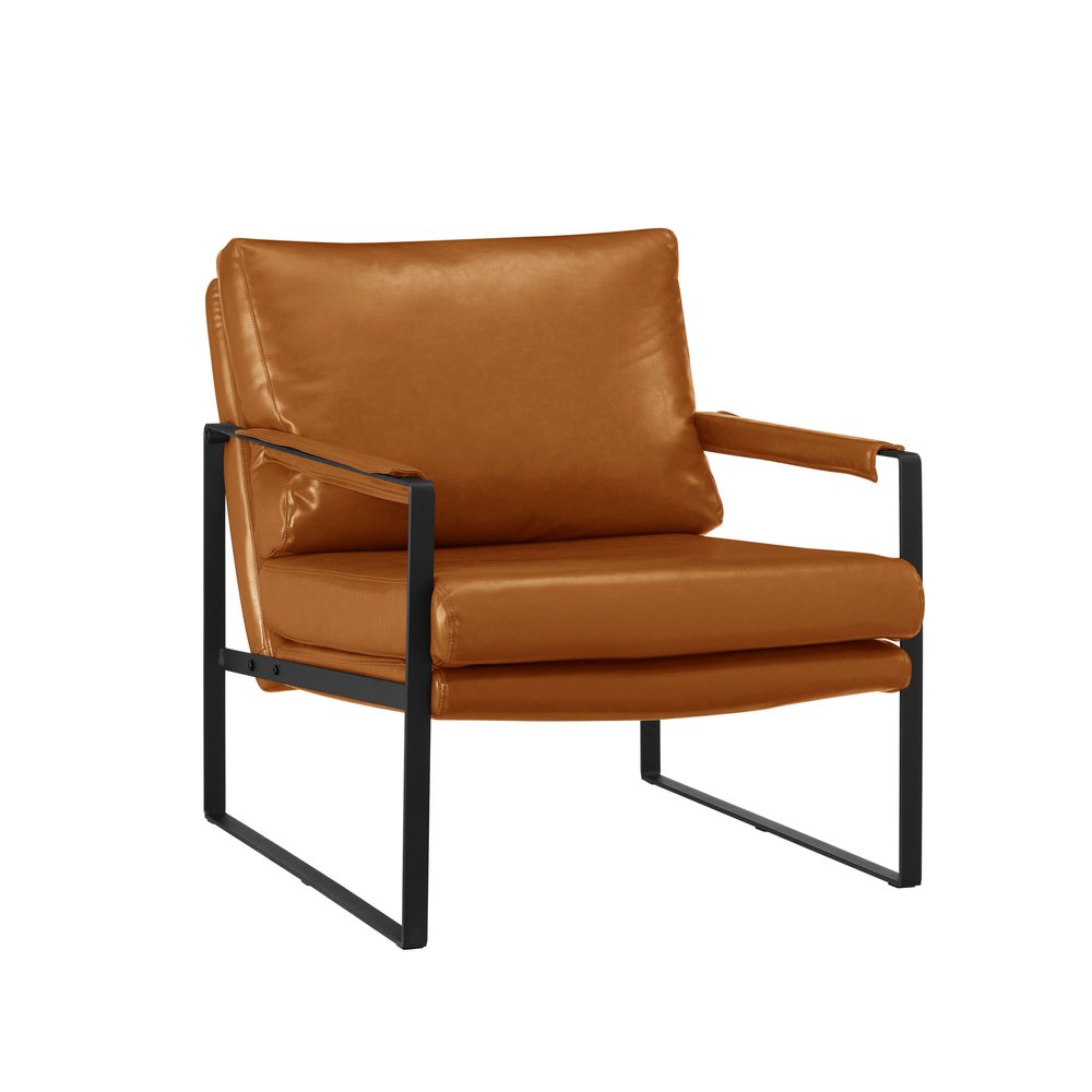 27" Brown Faux Leather And Black Arm Chair HomeRoots