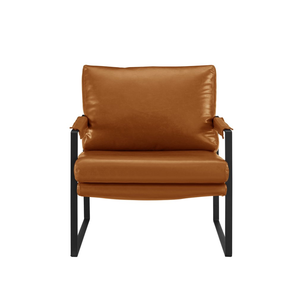 27" Brown Faux Leather And Black Arm Chair HomeRoots