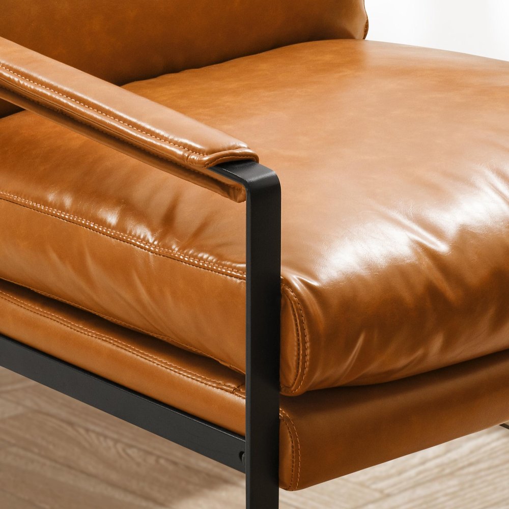 27" Brown Faux Leather And Black Arm Chair HomeRoots