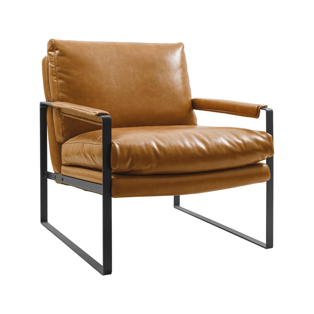 27" Brown Faux Leather And Black Arm Chair HomeRoots