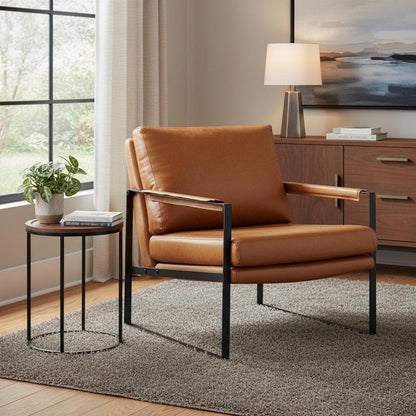 27" Brown Faux Leather And Black Arm Chair HomeRoots