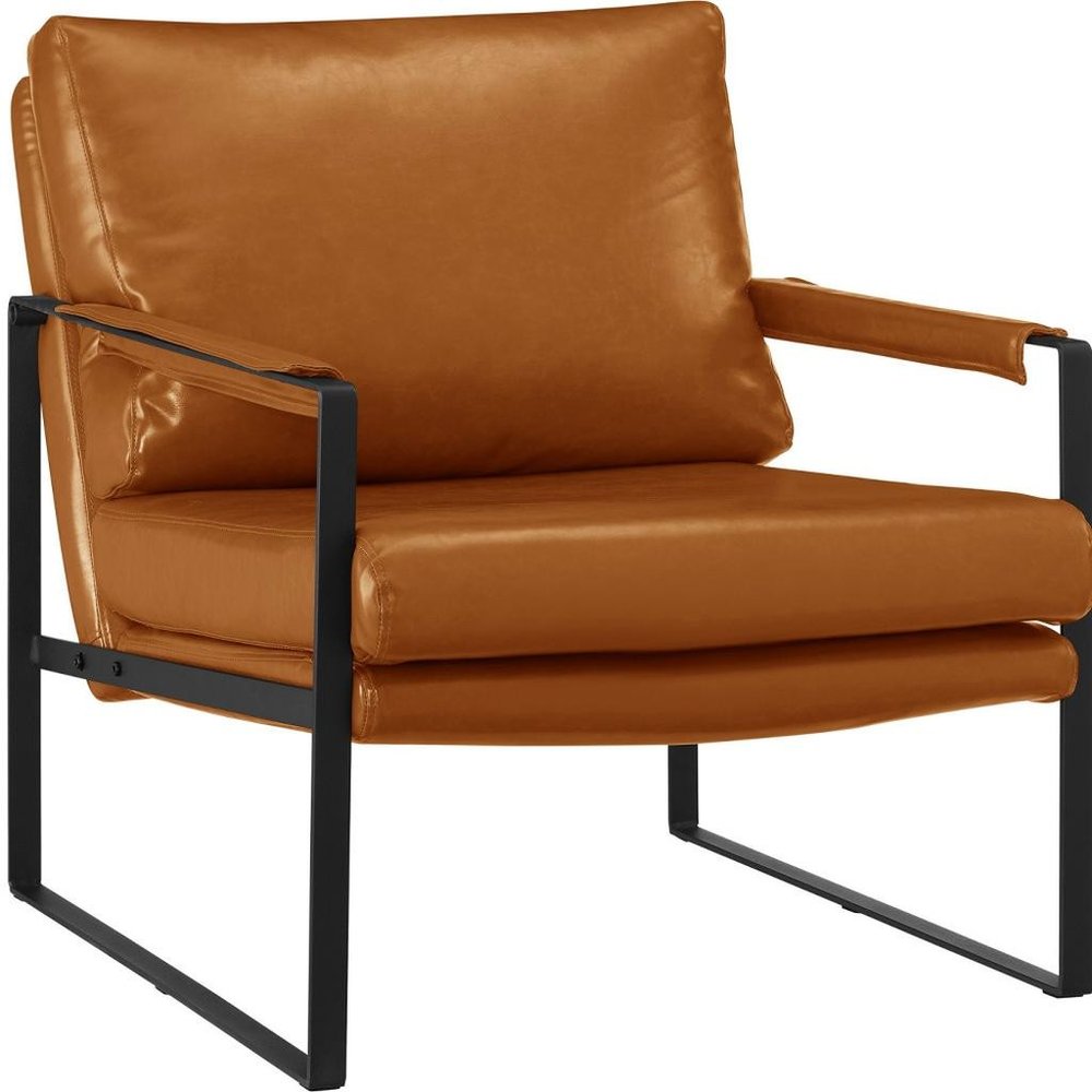 27" Brown Faux Leather And Black Arm Chair HomeRoots