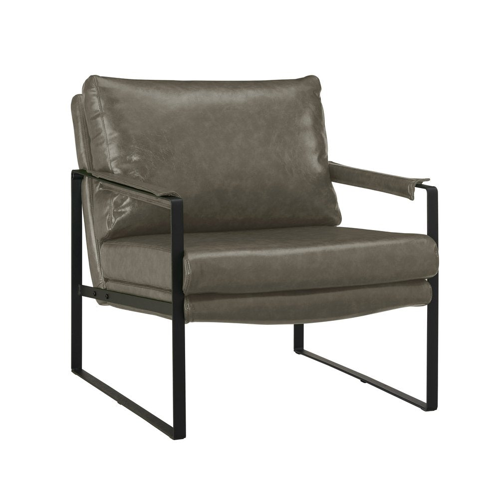 27" Dark Gray Faux Leather And Black Arm Chair HomeRoots
