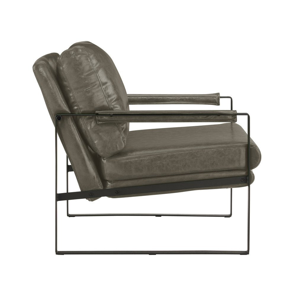 27" Dark Gray Faux Leather And Black Arm Chair HomeRoots