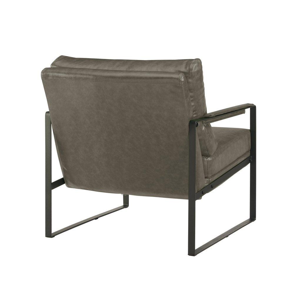 27" Dark Gray Faux Leather And Black Arm Chair HomeRoots