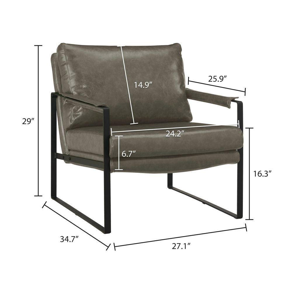27" Dark Gray Faux Leather And Black Arm Chair HomeRoots
