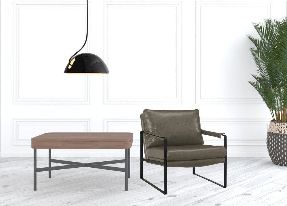 27" Dark Gray Faux Leather And Black Arm Chair HomeRoots