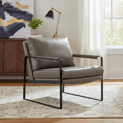 27" Dark Gray Faux Leather And Black Arm Chair HomeRoots