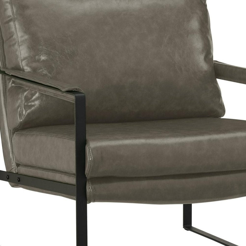 27" Dark Gray Faux Leather And Black Arm Chair HomeRoots
