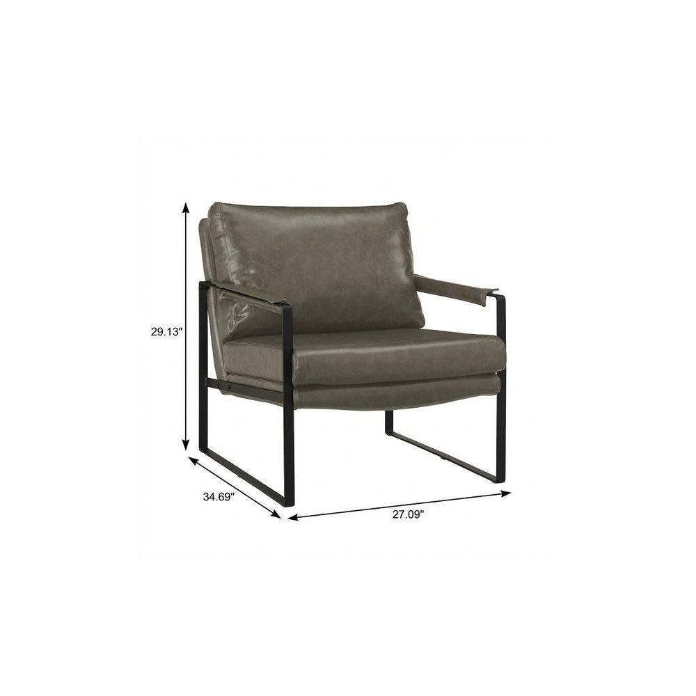 27" Dark Gray Faux Leather And Black Arm Chair HomeRoots