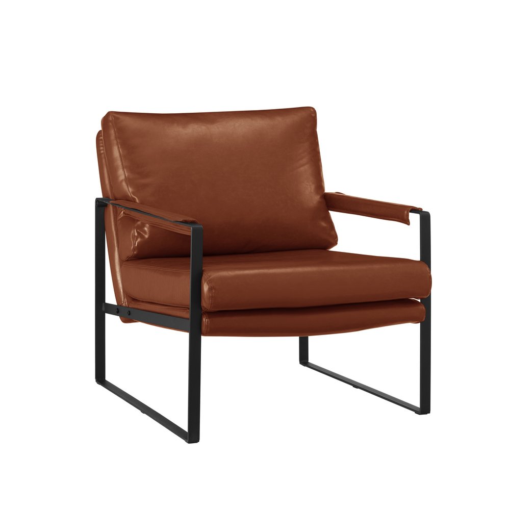 27" Dark Brown Faux Leather And Black Arm Chair — view 1