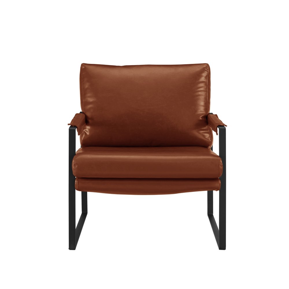 27" Dark Brown Faux Leather And Black Arm Chair — view 2