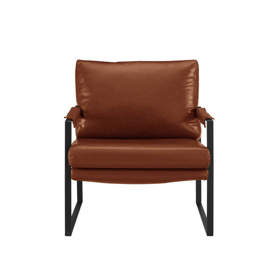 27" Dark Brown Faux Leather And Black Arm Chair HomeRoots