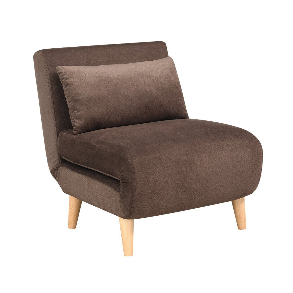 27" Brown and Natural Upholstered Convertible Chair And Toss Pillow HomeRoots