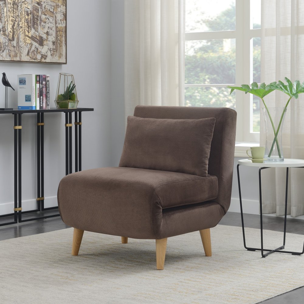 27" Brown and Natural Upholstered Convertible Chair And Toss Pillow HomeRoots