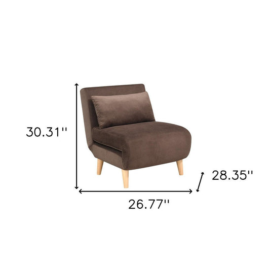 27" Brown and Natural Upholstered Convertible Chair And Toss Pillow HomeRoots