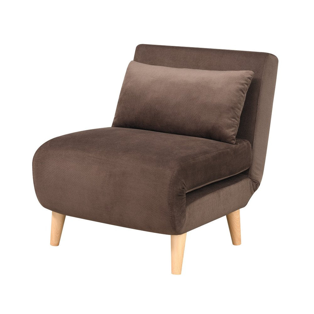 27" Brown and Natural Upholstered Convertible Chair And Toss Pillow HomeRoots