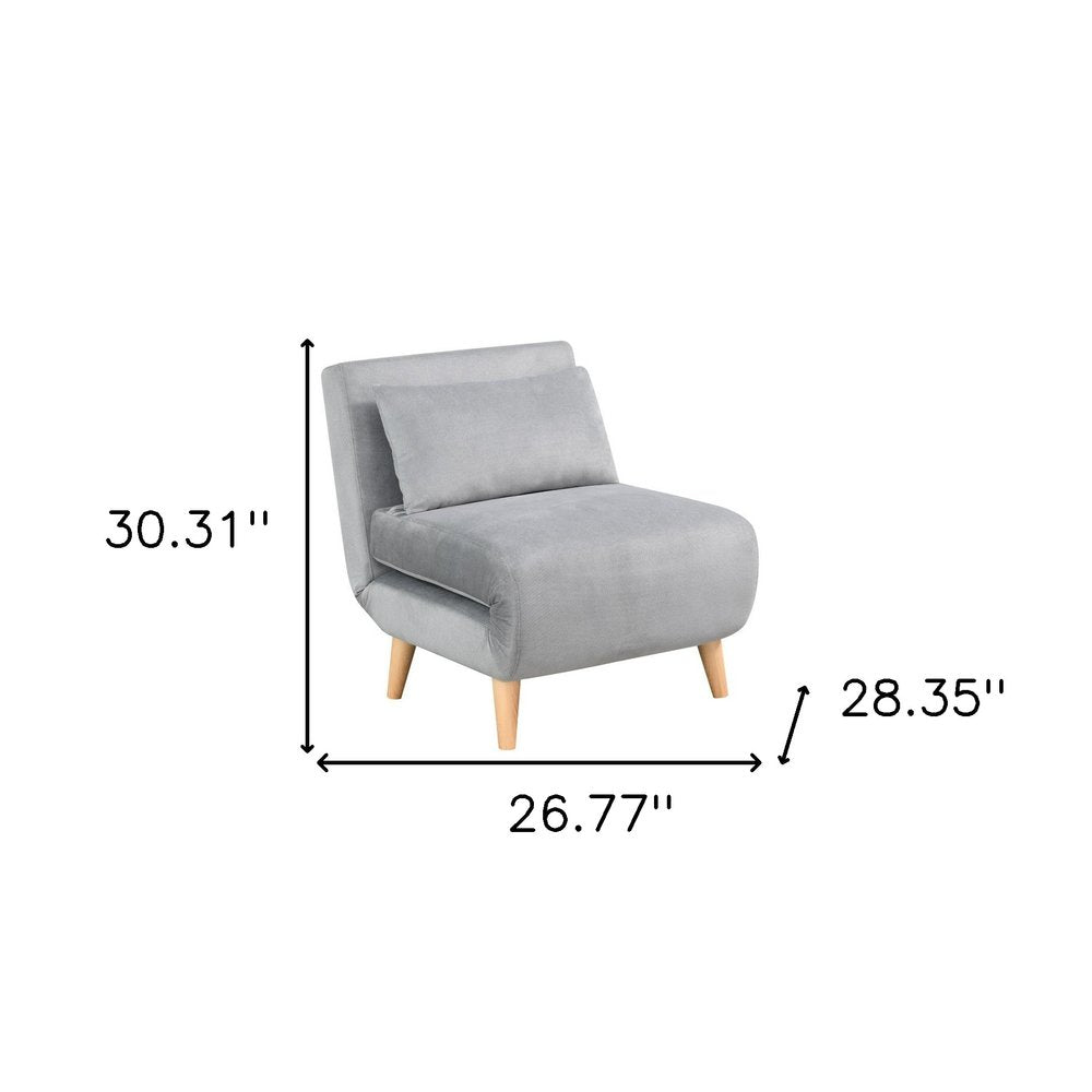 27" Light Gray and Natural Upholstered Convertible Chair And Toss Pillow HomeRoots