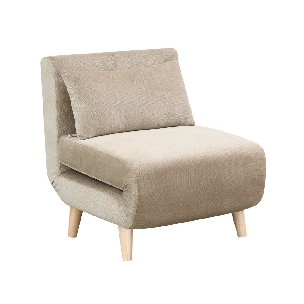 27" Beige and Natural Upholstered Slipper Chair And Toss Pillow HomeRoots