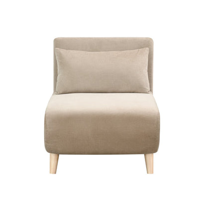 27" Beige and Natural Upholstered Slipper Chair And Toss Pillow HomeRoots