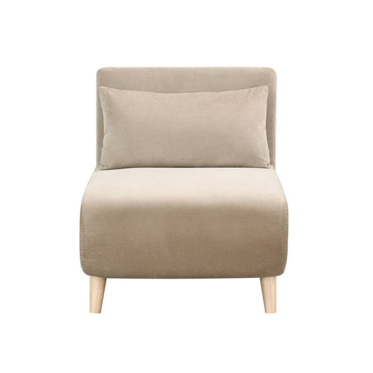 27" Beige and Natural Upholstered Slipper Chair And Toss Pillow HomeRoots