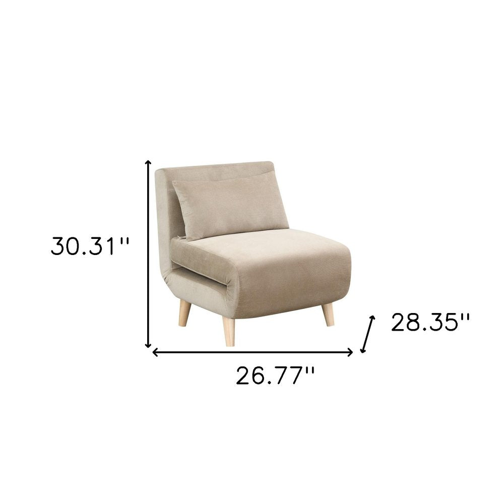 27" Beige and Natural Upholstered Slipper Chair And Toss Pillow HomeRoots