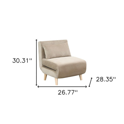 27" Beige and Natural Upholstered Slipper Chair And Toss Pillow HomeRoots