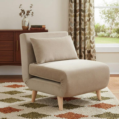 27" Beige and Natural Upholstered Slipper Chair And Toss Pillow HomeRoots