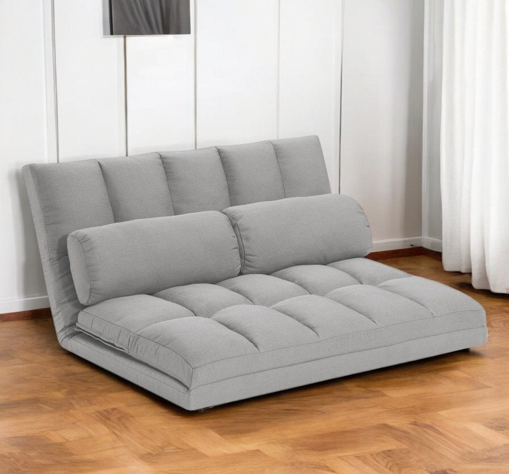 45" Gray Futon Convertible Sleeper Loveseat and Toss Pillows HomeRoots