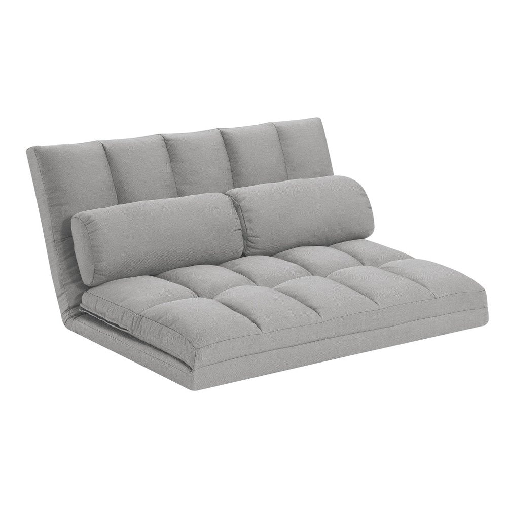 45" Gray Futon Convertible Sleeper Loveseat and Toss Pillows HomeRoots