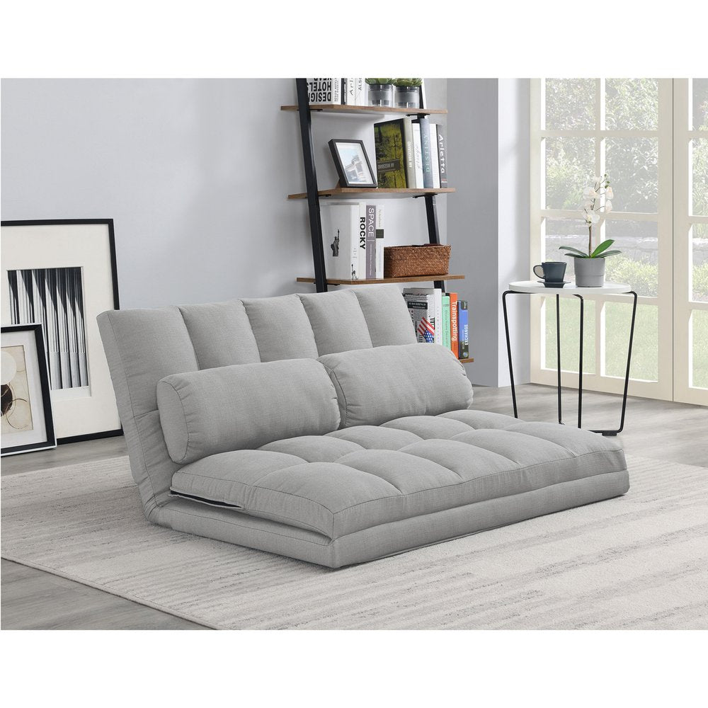 45" Gray Futon Convertible Sleeper Loveseat and Toss Pillows HomeRoots