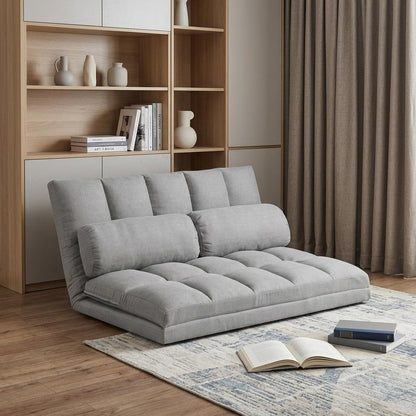 45" Gray Futon Convertible Sleeper Loveseat and Toss Pillows HomeRoots