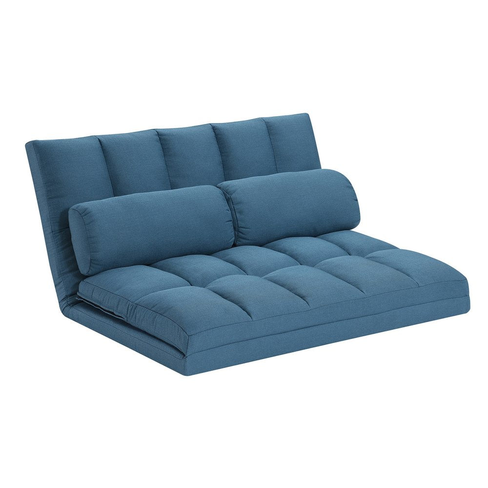 45" Blue Futon Convertible Sleeper Loveseat and Toss Pillows HomeRoots