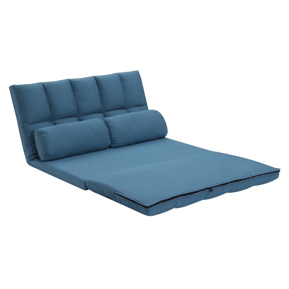 45" Blue Futon Convertible Sleeper Loveseat and Toss Pillows HomeRoots