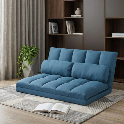 45" Blue Futon Convertible Sleeper Loveseat and Toss Pillows HomeRoots