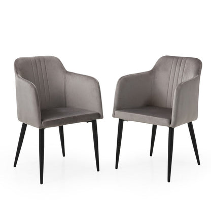 Set of Two 23" Gray and Black Velvet Arm Chair HomeRoots