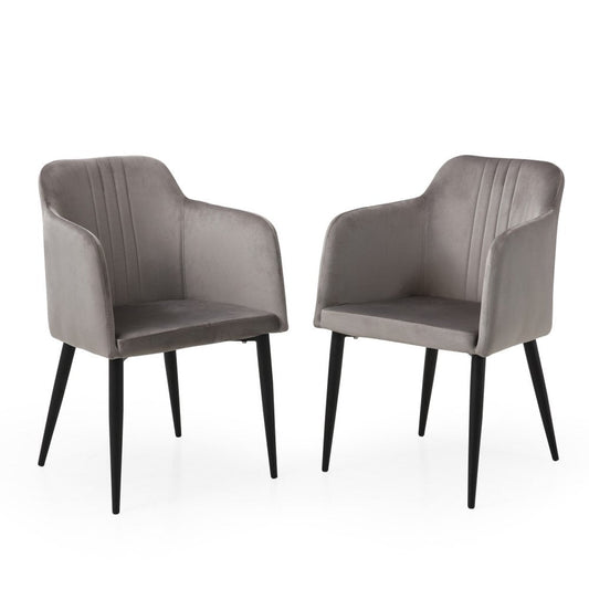 Set of Two 23" Gray and Black Velvet Arm Chair HomeRoots