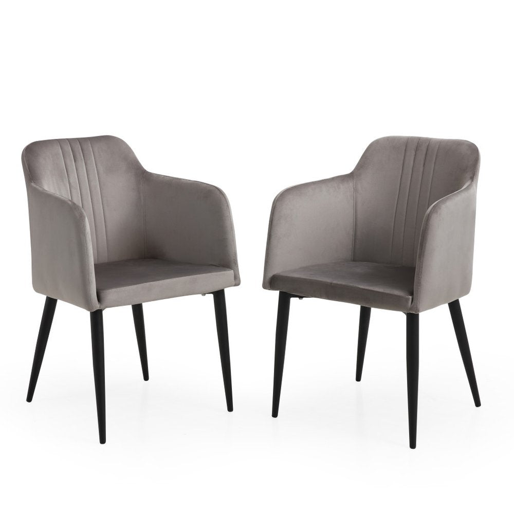 Set of Two 23" Gray and Black Velvet Arm Chair HomeRoots