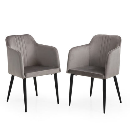 Set of Two 23" Gray and Black Velvet Arm Chair HomeRoots