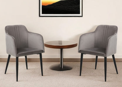 Set of Two 23" Gray and Black Velvet Arm Chair HomeRoots