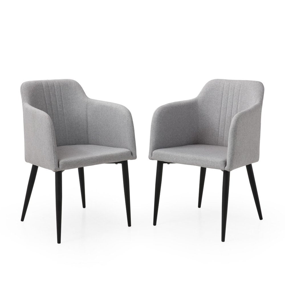 Set of Two Light Gray and Black Upholstered Arm Chair - Thumbnail 2