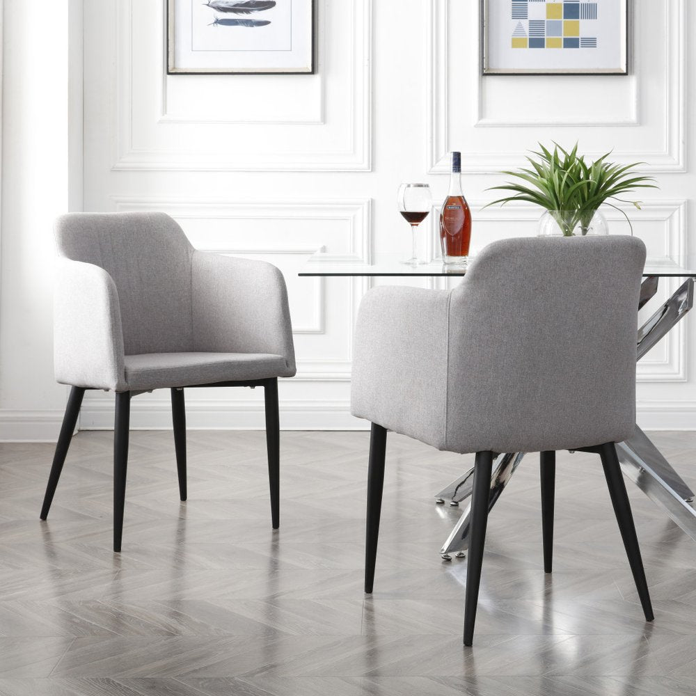 Set of Two Light Gray and Black Upholstered Arm Chair - Thumbnail 3