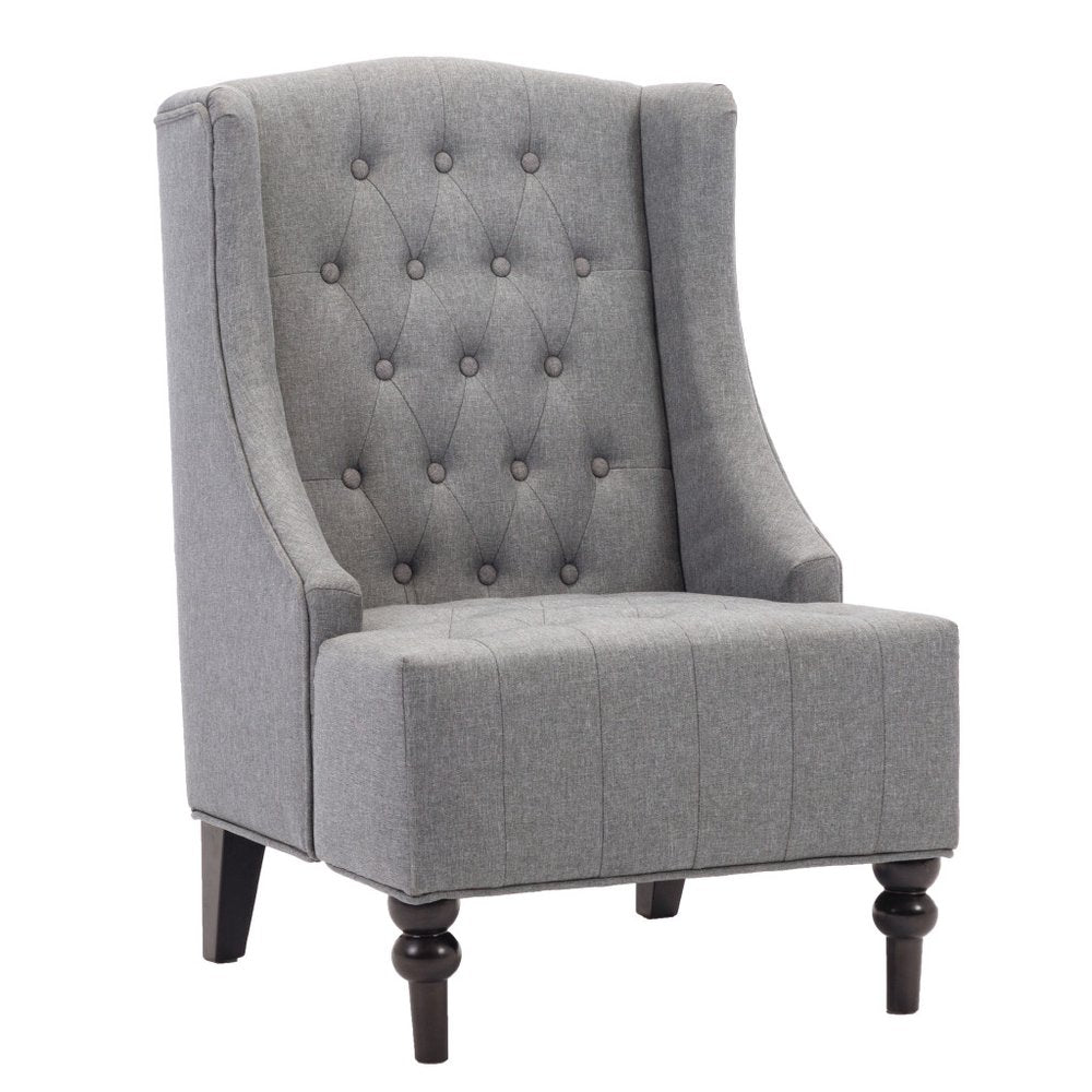 25" Gray and Black Upholstered Tufted Wingback Chair HomeRoots