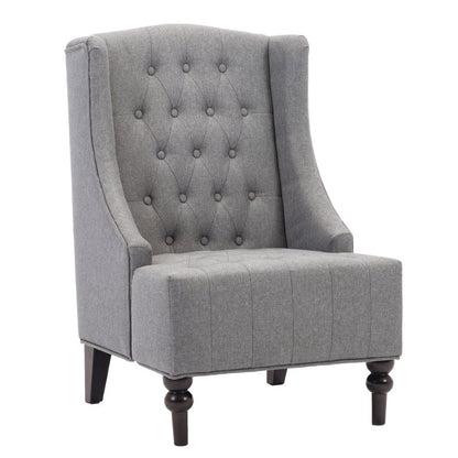 25" Gray and Black Upholstered Tufted Wingback Chair HomeRoots