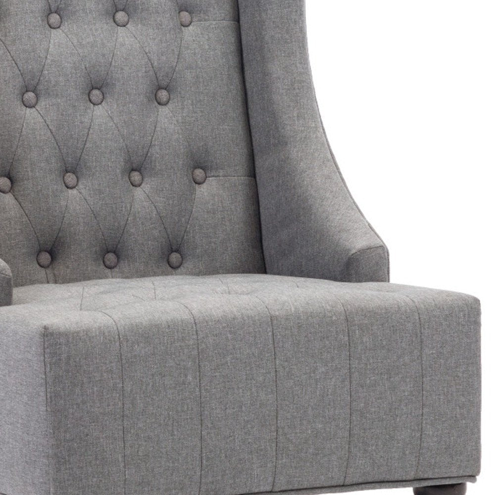 25" Gray and Black Upholstered Tufted Wingback Chair HomeRoots